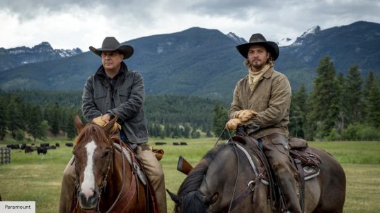 Kayce Dutton explained: Kevin Costner and Luke Grimes as John Dutton and Kayce Dutton in Yellowstone