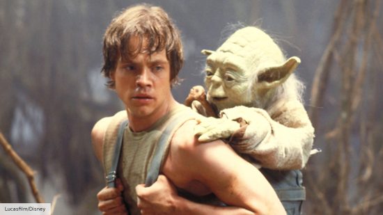 Mark Hamill as Luke with Yoda in The Empire Strikes Back