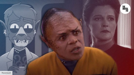 Tuvix in Star Trek Voyager, with Twovix from Lower Decks, and Captain Janeway