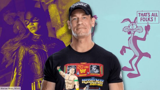 John Cena standing in front of Batgirl and Coyote